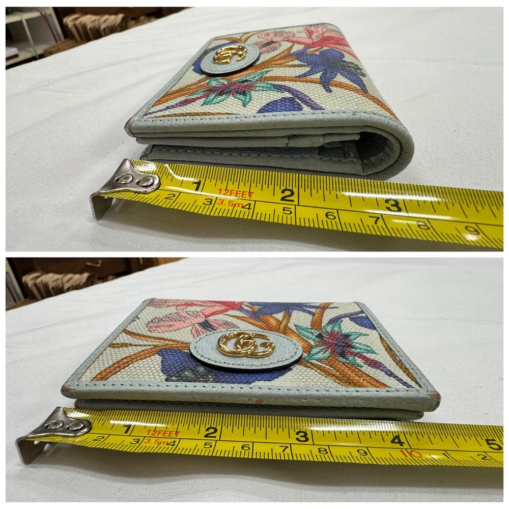 GUCCI Flora GG Marmont Fold Wallet Limited Edition Light Blue Leather Canvas - Picture 7 of 8